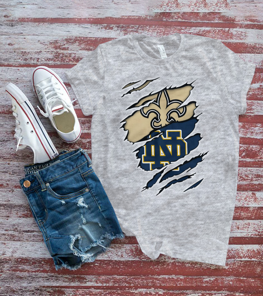 Notre Dame Irish Saints Fleur-de-Lis Logo Rip Effect T-Shirt