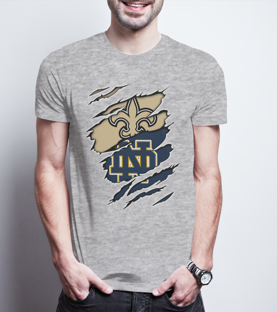 Notre Dame Irish Saints Fleur-de-Lis Logo Rip Effect T-Shirt