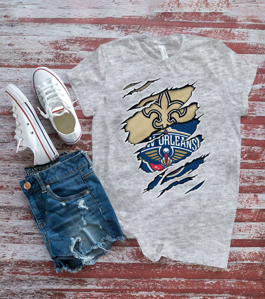 New Orleans Saints Pelicans Fleur-de-Lis Rip T-Shirt