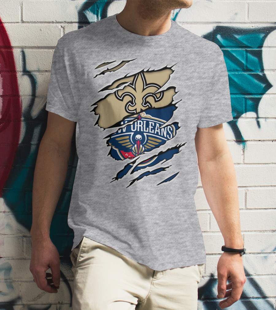 New Orleans Saints Pelicans Fleur-de-Lis Rip T-Shirt