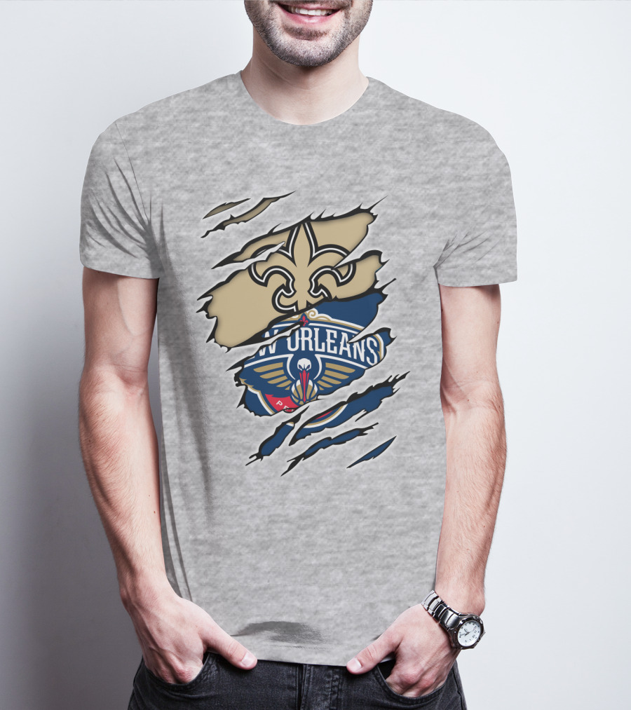 New Orleans Saints Pelicans Fleur-de-Lis Rip T-Shirt
