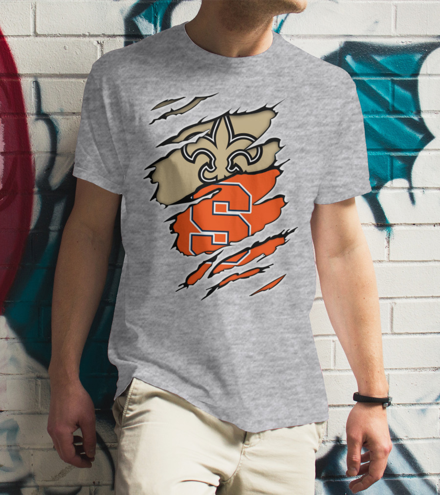 Saints Fleur-de-Lis And Syracuse Orange S Logo Combination T-Shirt