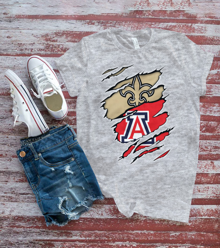 New Orleans Saints Fleur-de-Lis Arizona Wildcats Team Logo Mashup T-Shirt