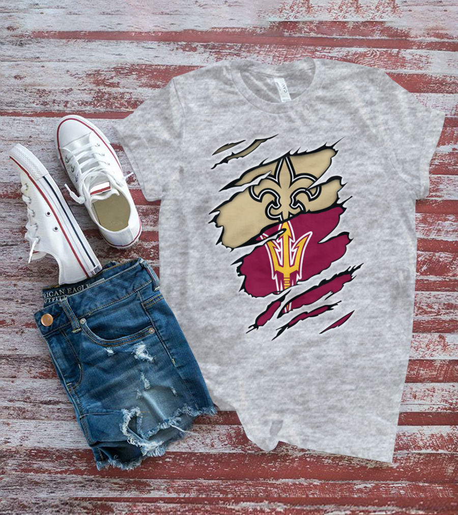 Saints Fleur-de-Lis Sun Devils Pitchfork Torn T-Shirt