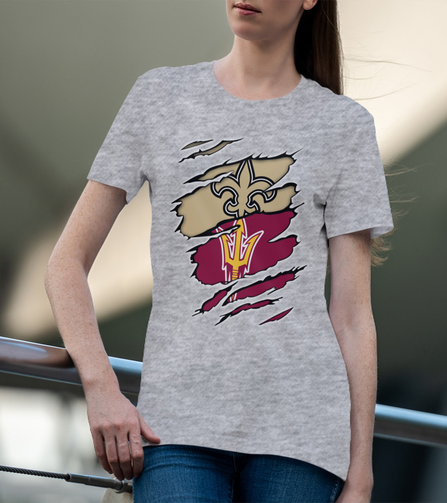 Saints Fleur-de-Lis Sun Devils Pitchfork Torn T-Shirt