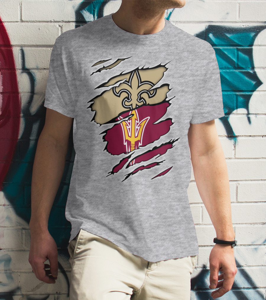 Saints Fleur-de-Lis Sun Devils Pitchfork Torn T-Shirt