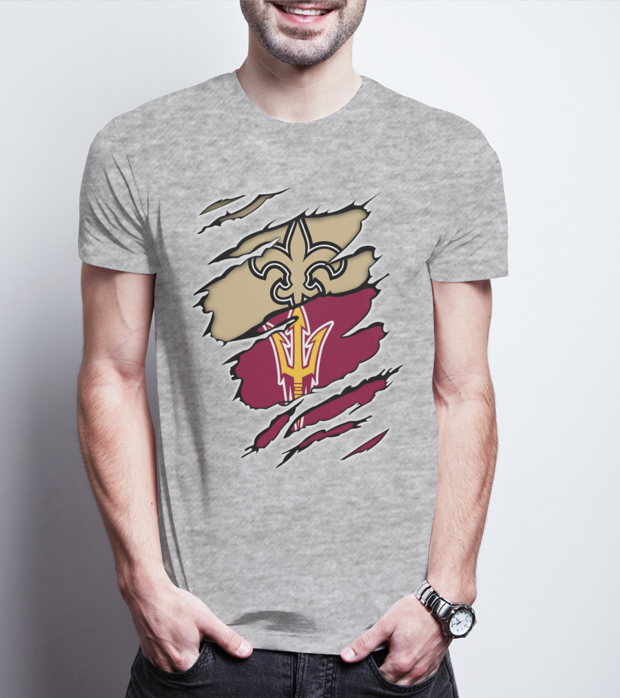 Saints Fleur-de-Lis Sun Devils Pitchfork Torn T-Shirt