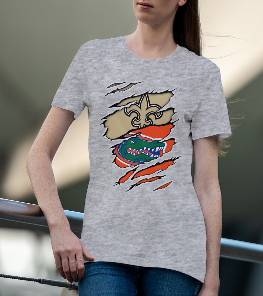 Saints Gators Fleur-De-Lis And Gator Clash Tribute T-Shirt