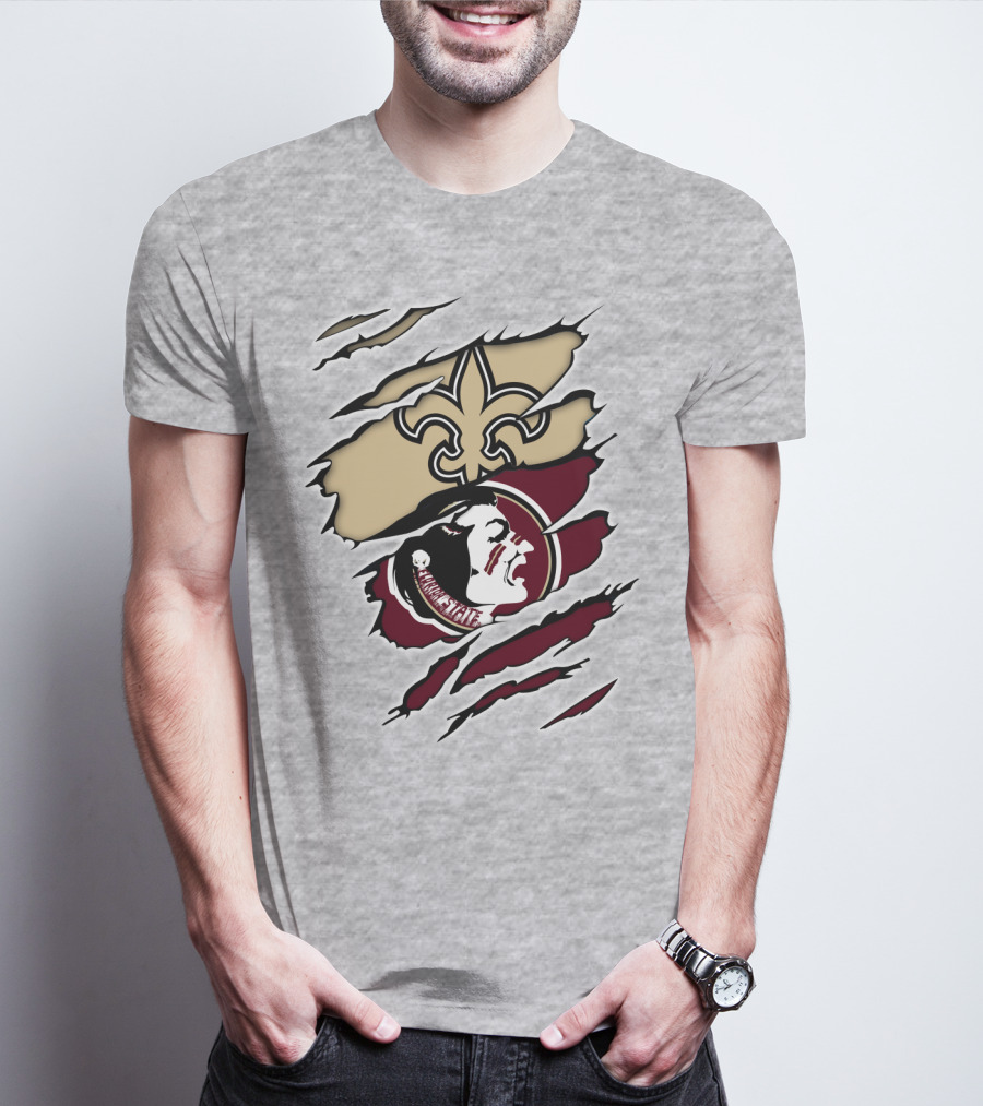 New Orleans Saints Seminoles Logo Ripped T-Shirt