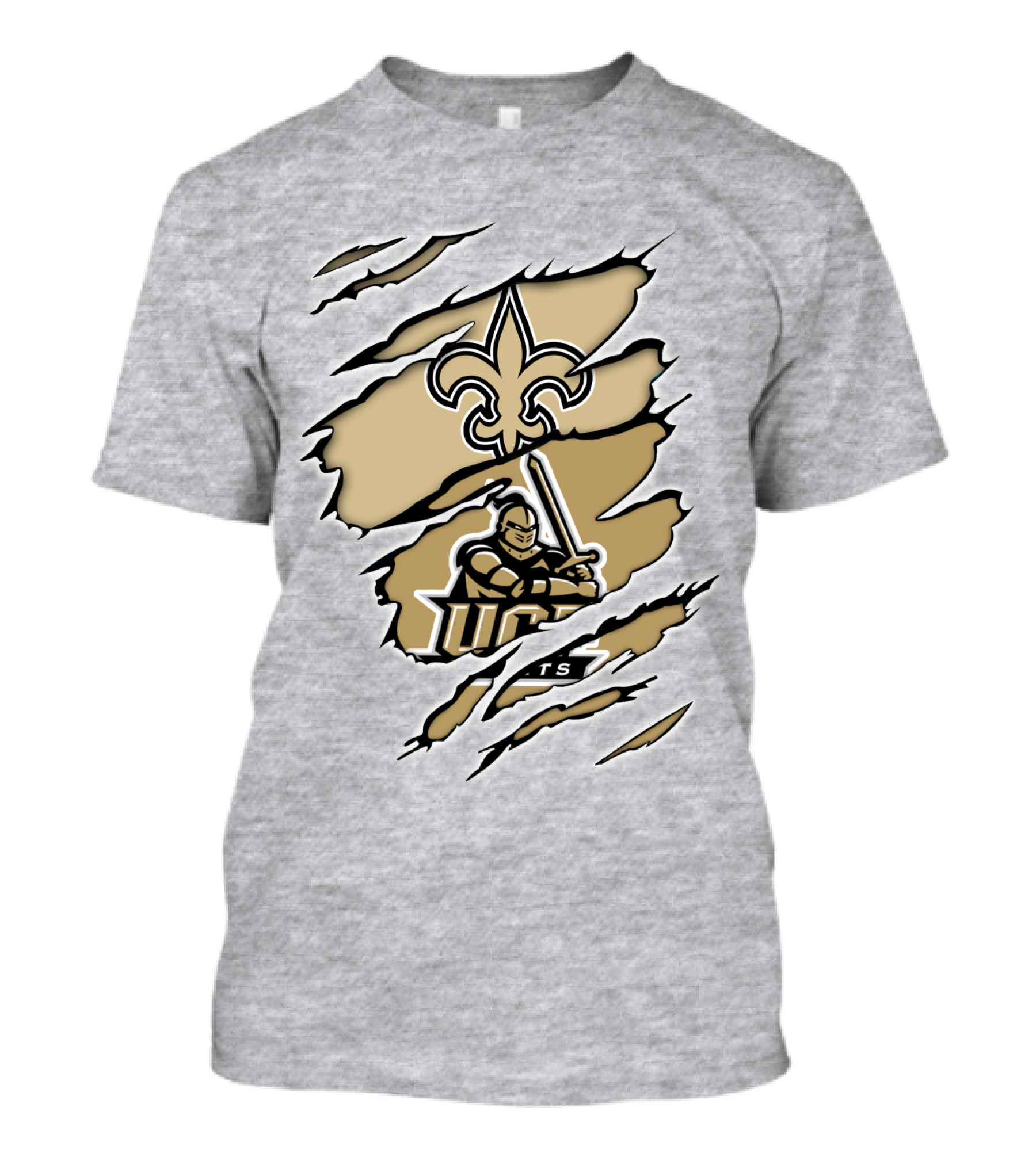 UCF Knights New Orleans Saints Gold Fleur-de-Lis Logo Mashup T-Shirt
