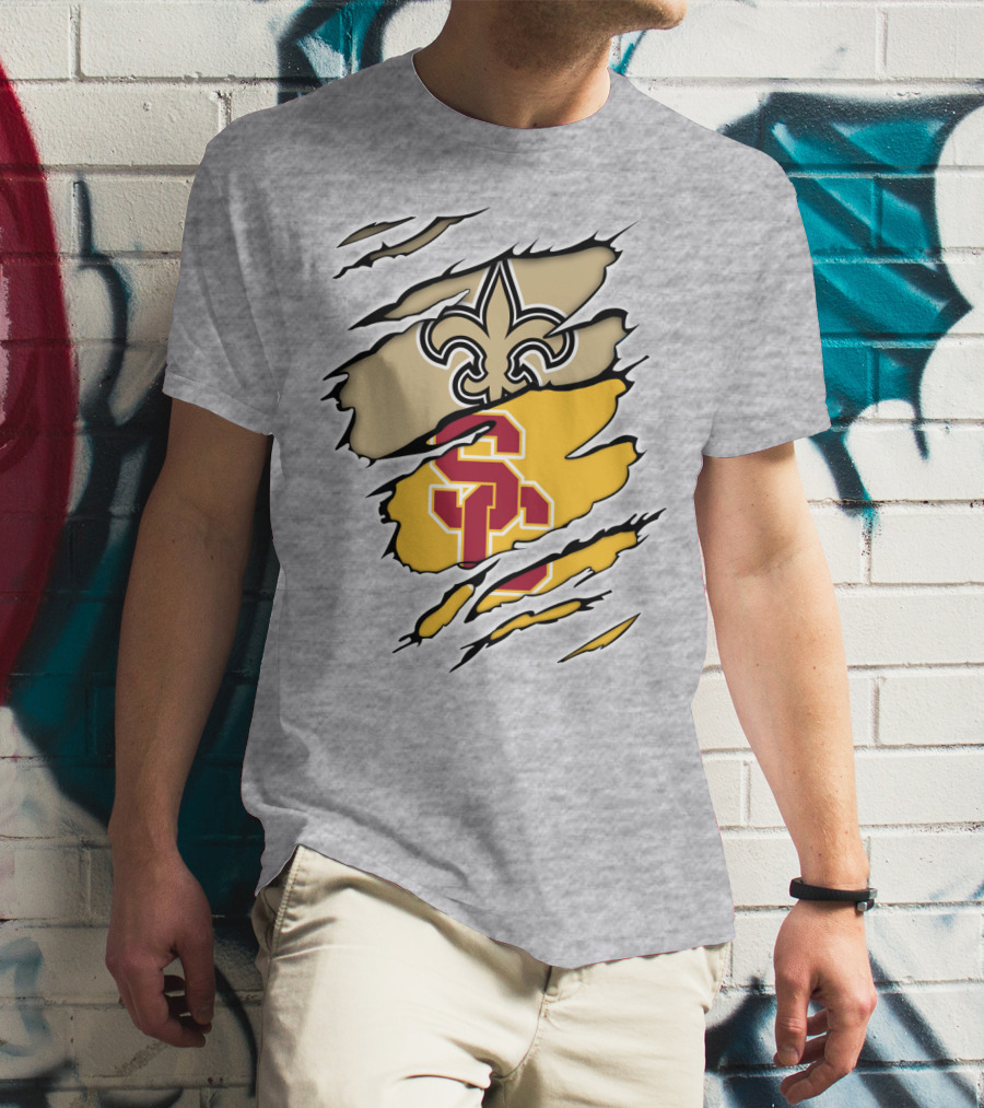 Saints Trojans USC Fleur-de-Lis Logo Combination T-Shirt