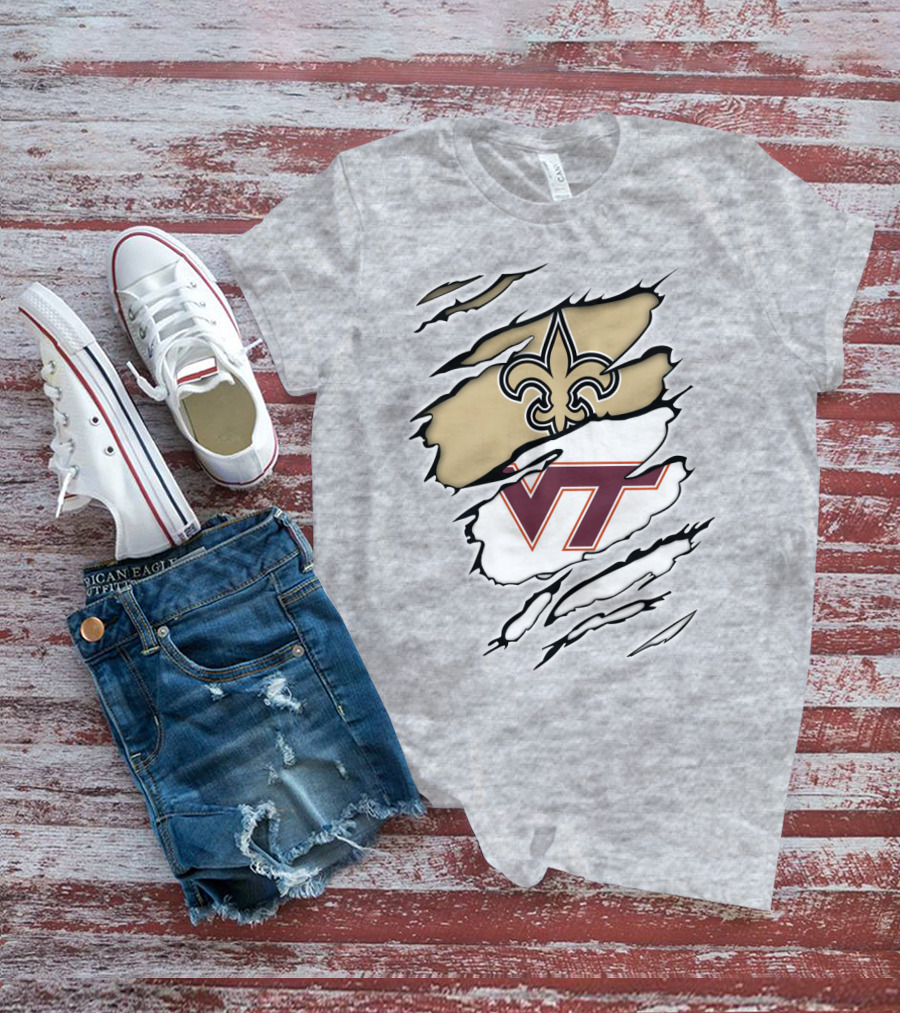 New Orleans Saints Virginia Tech Hokies Logo Fusion T-Shirt