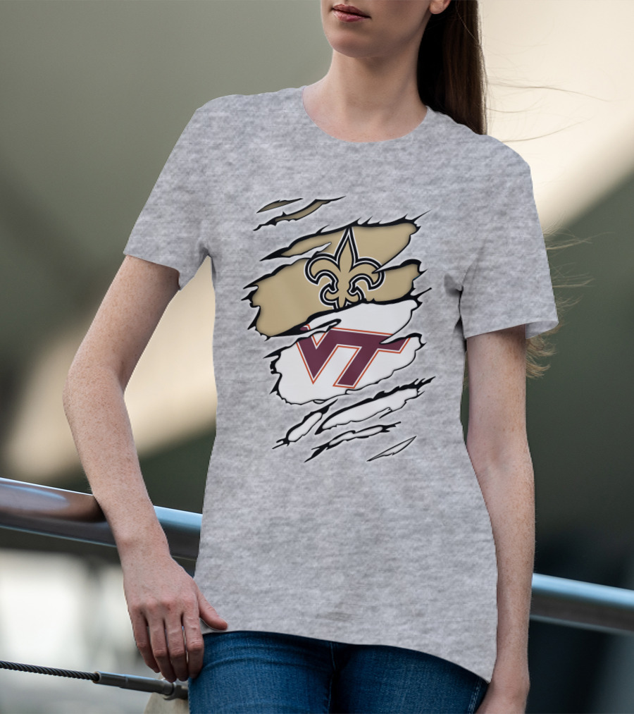 New Orleans Saints Virginia Tech Hokies Logo Fusion T-Shirt