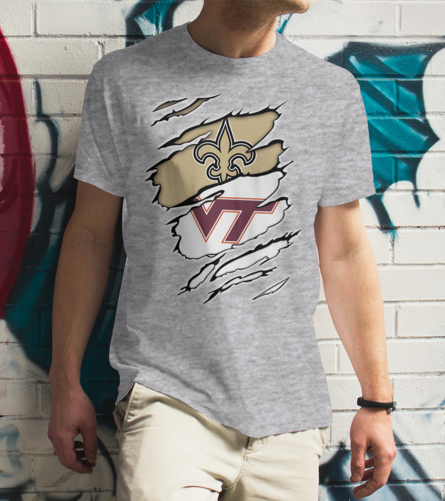 New Orleans Saints Virginia Tech Hokies Logo Fusion T-Shirt