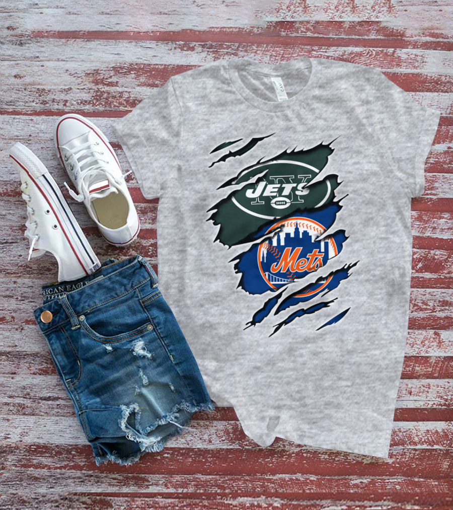 New York Jets Mets Claws Fan Logo Mashup T-Shirt