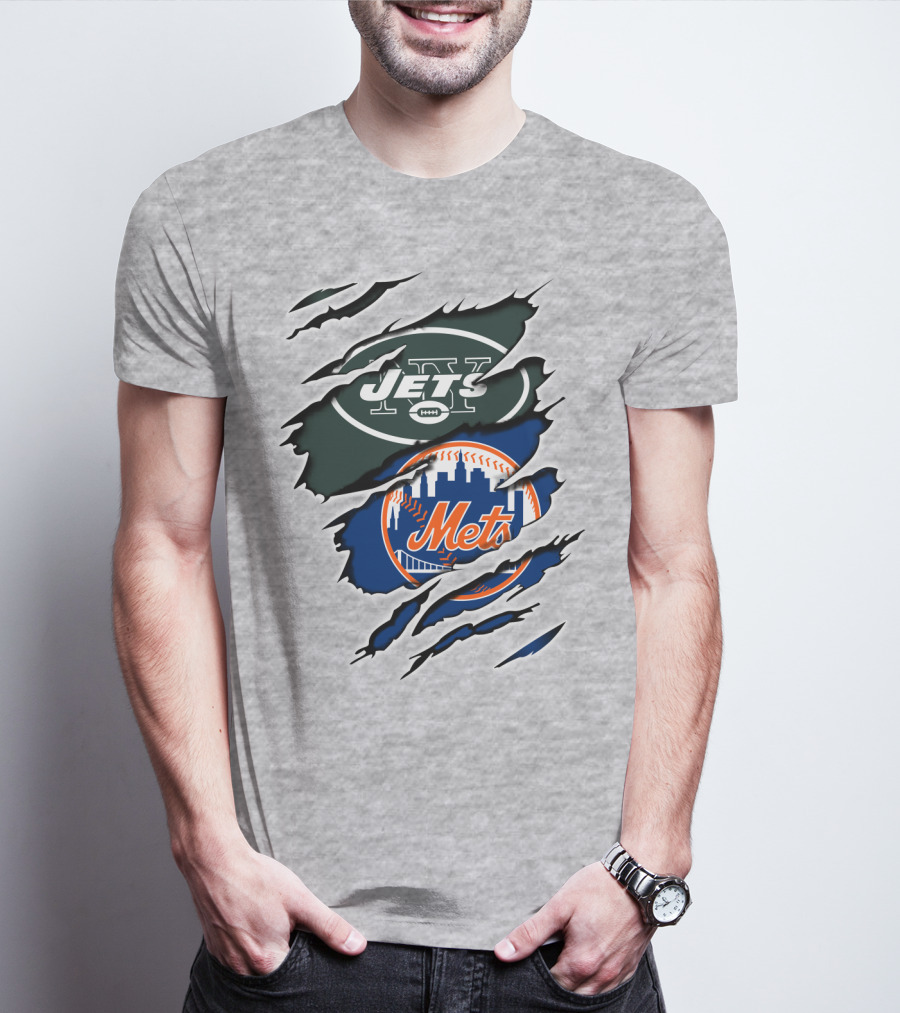 New York Jets Mets Claws Fan Logo Mashup T-Shirt