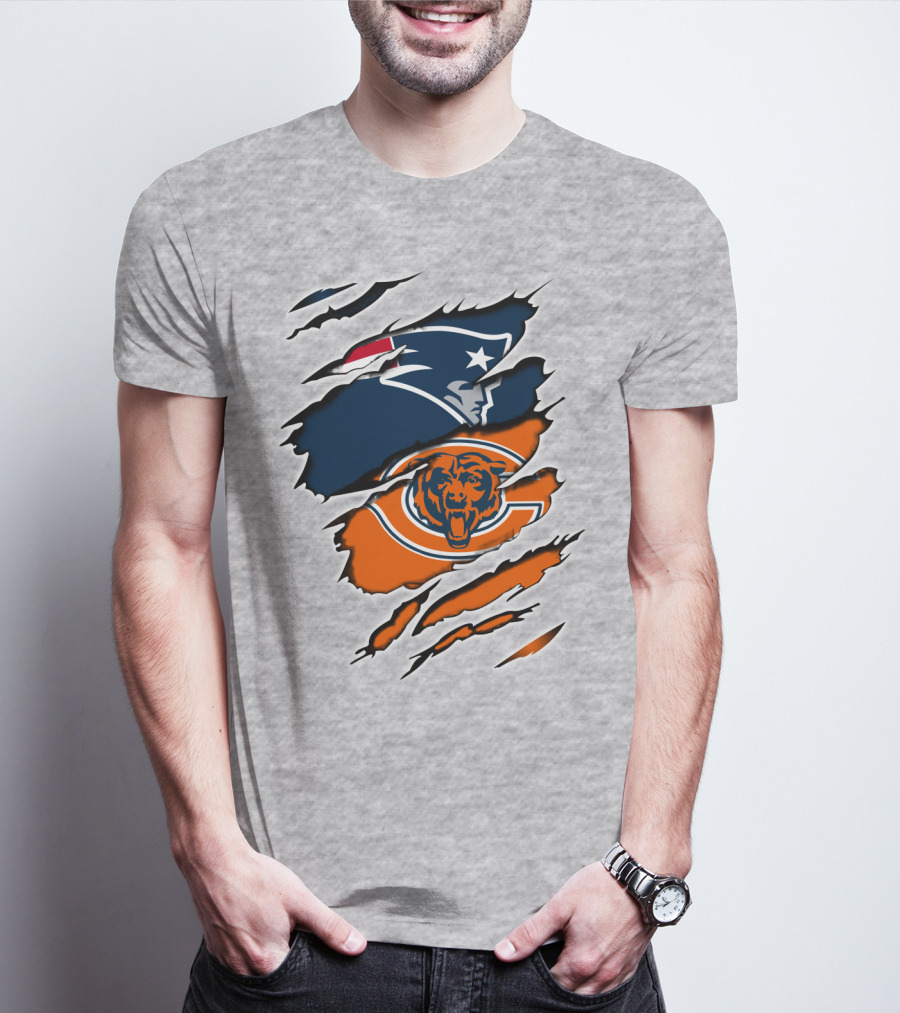 Patriots Bears Logos Clash Ripped T-Shirt