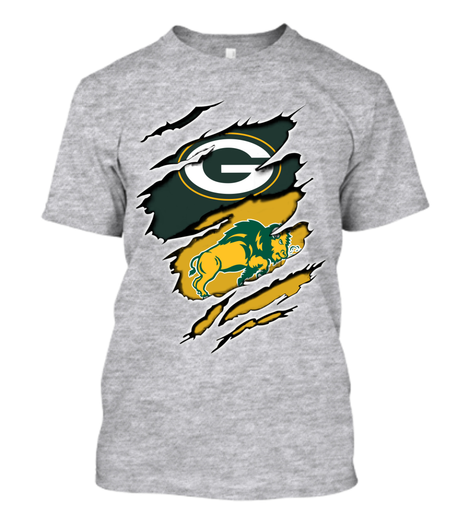 Packers Green And Gold G Logo With Dakota Bison Ripped T-Shirt