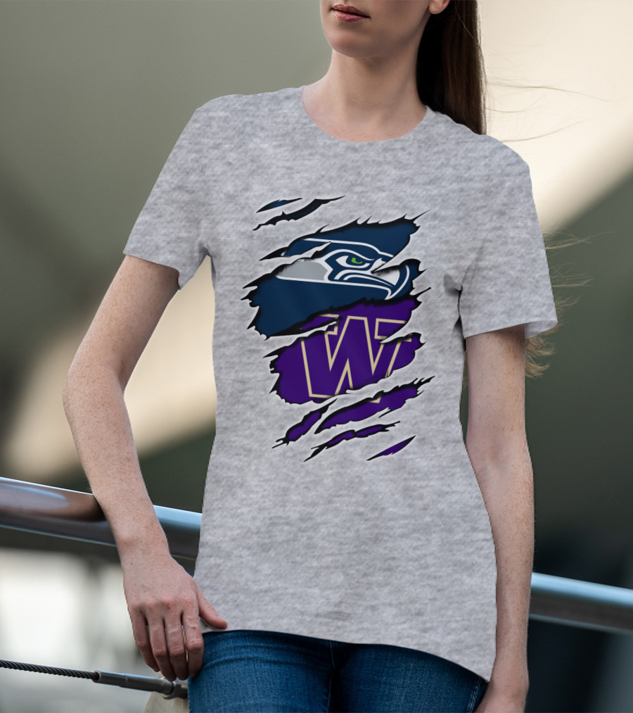 Seahawks Huskies Team Spirit Logo Claw Marks T-Shirt