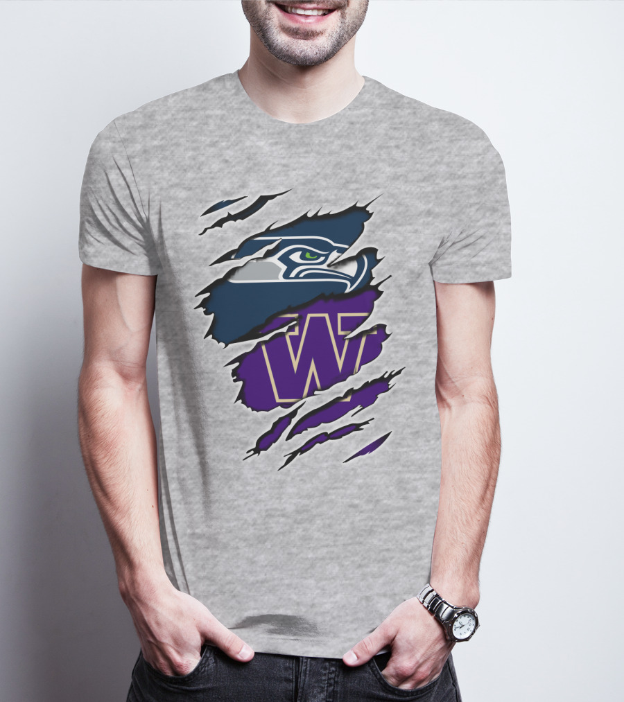 Seahawks Huskies Team Spirit Logo Claw Marks T-Shirt