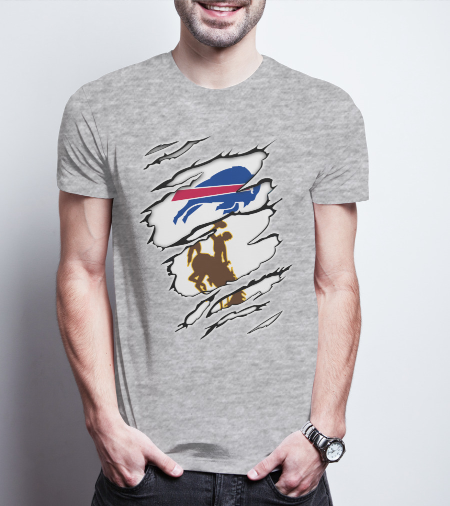 Wyoming Cowboy And Buffalo Emblem Fusion T-Shirt