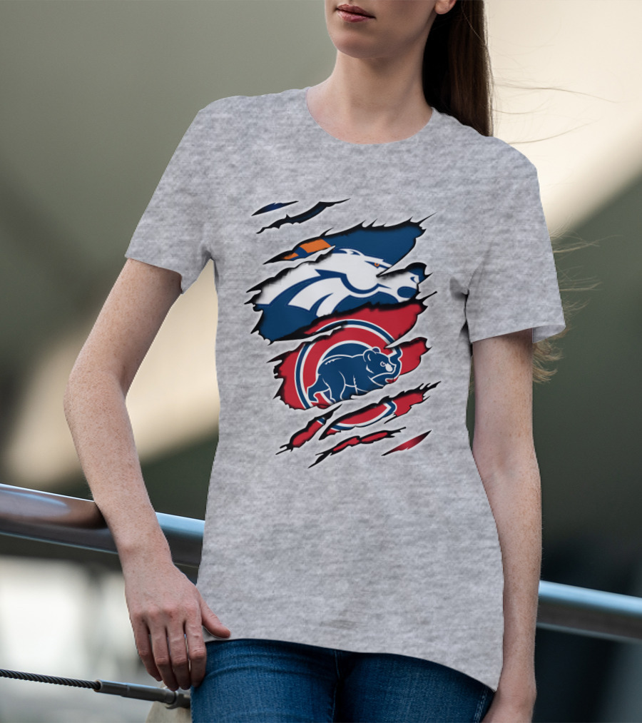 Broncos Cubs Scratching Logos Fusion T-Shirt