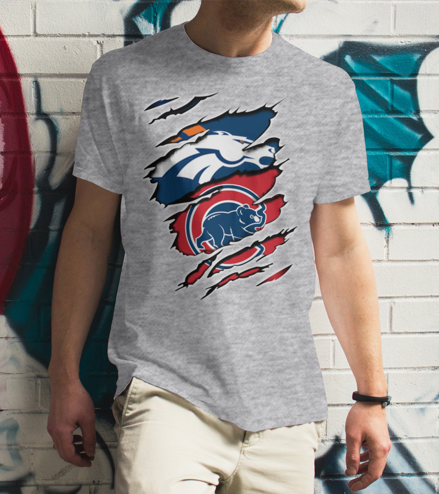 Broncos Cubs Scratching Logos Fusion T-Shirt