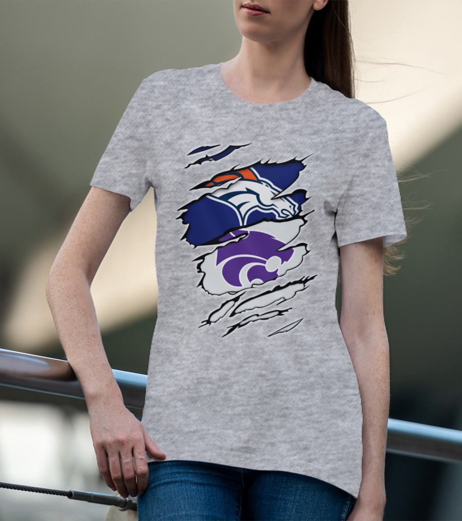 Broncos Wildcat Kansas Football Team Colors Ripped Claw T-Shirt