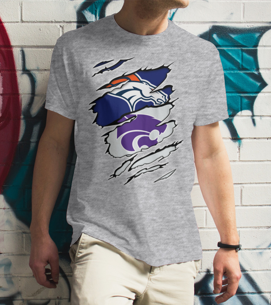 Broncos Wildcat Kansas Football Team Colors Ripped Claw T-Shirt