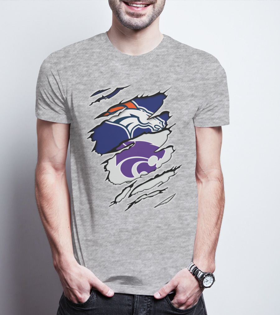 Broncos Wildcat Kansas Football Team Colors Ripped Claw T-Shirt