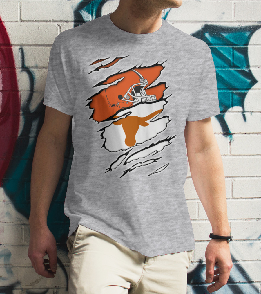 Browns Helmet Longhorns Horns Football Fusion T-Shirt