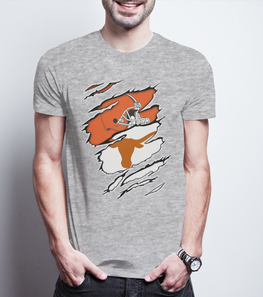 Browns Helmet Longhorns Horns Football Fusion T-Shirt