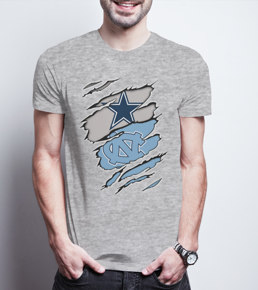 Dallas Cowboys UNC Tar Heels Rip Claw Marks T-Shirt
