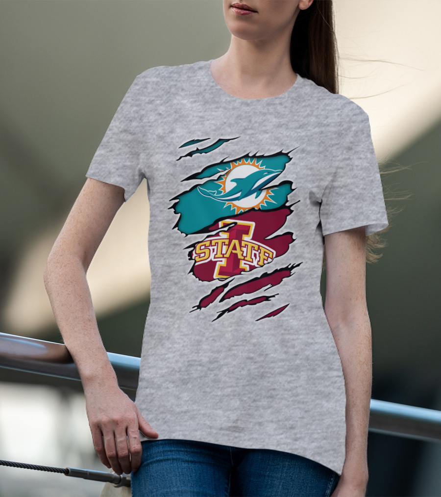 Dolphins Miami Logo Iowa State Cyclones Tear T-Shirt