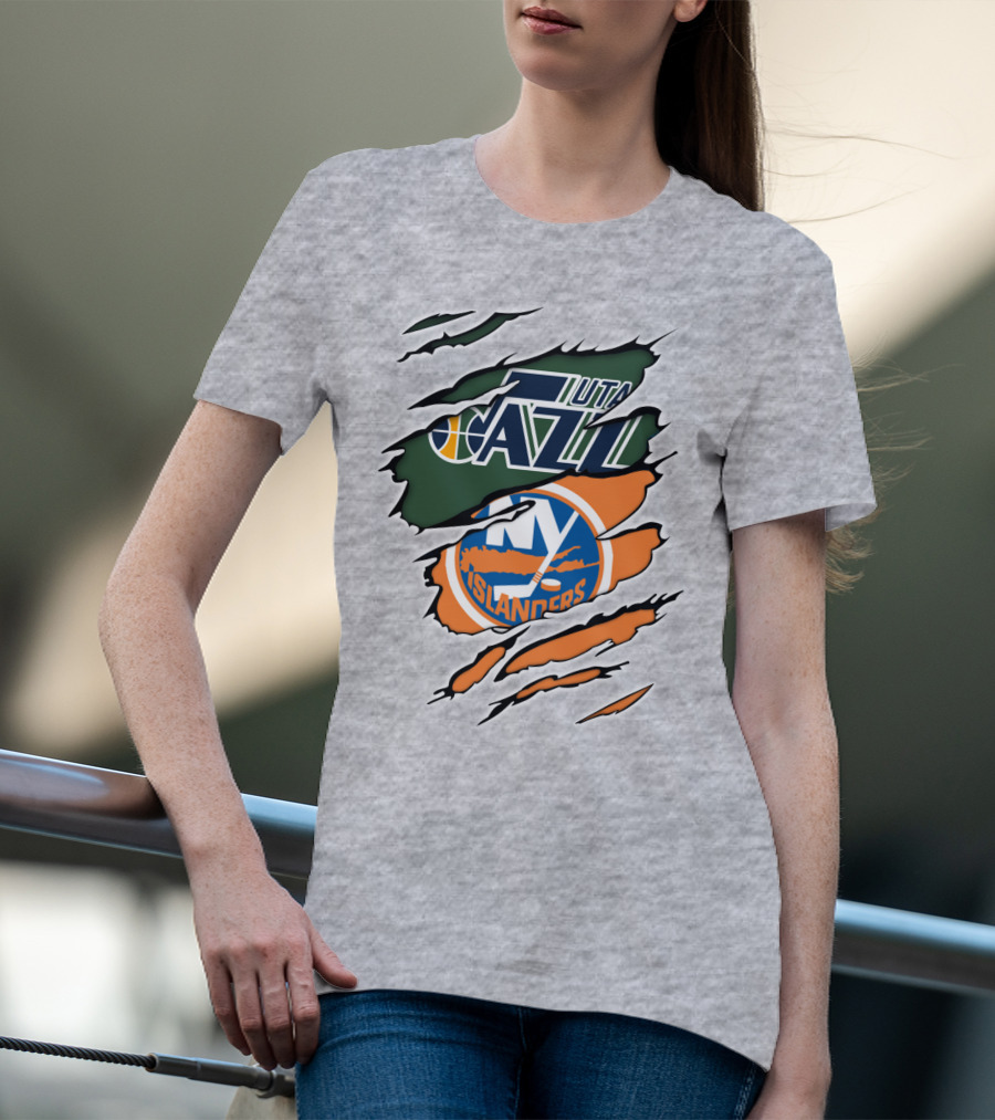 Utah Jazz NY Islanders Team Spirit Collaboration T-Shirt