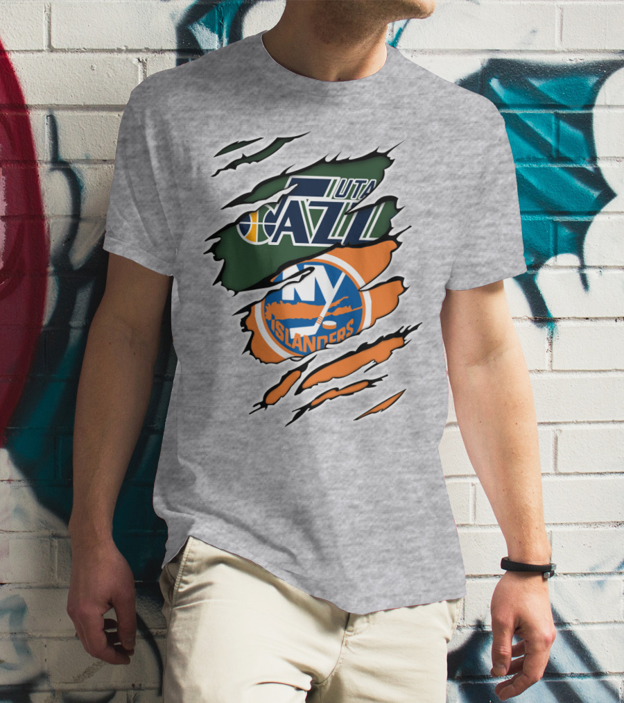 Utah Jazz NY Islanders Team Spirit Collaboration T-Shirt