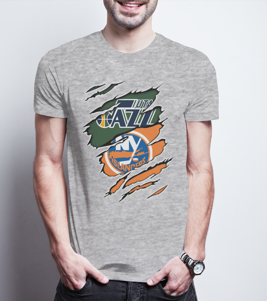 Utah Jazz NY Islanders Team Spirit Collaboration T-Shirt