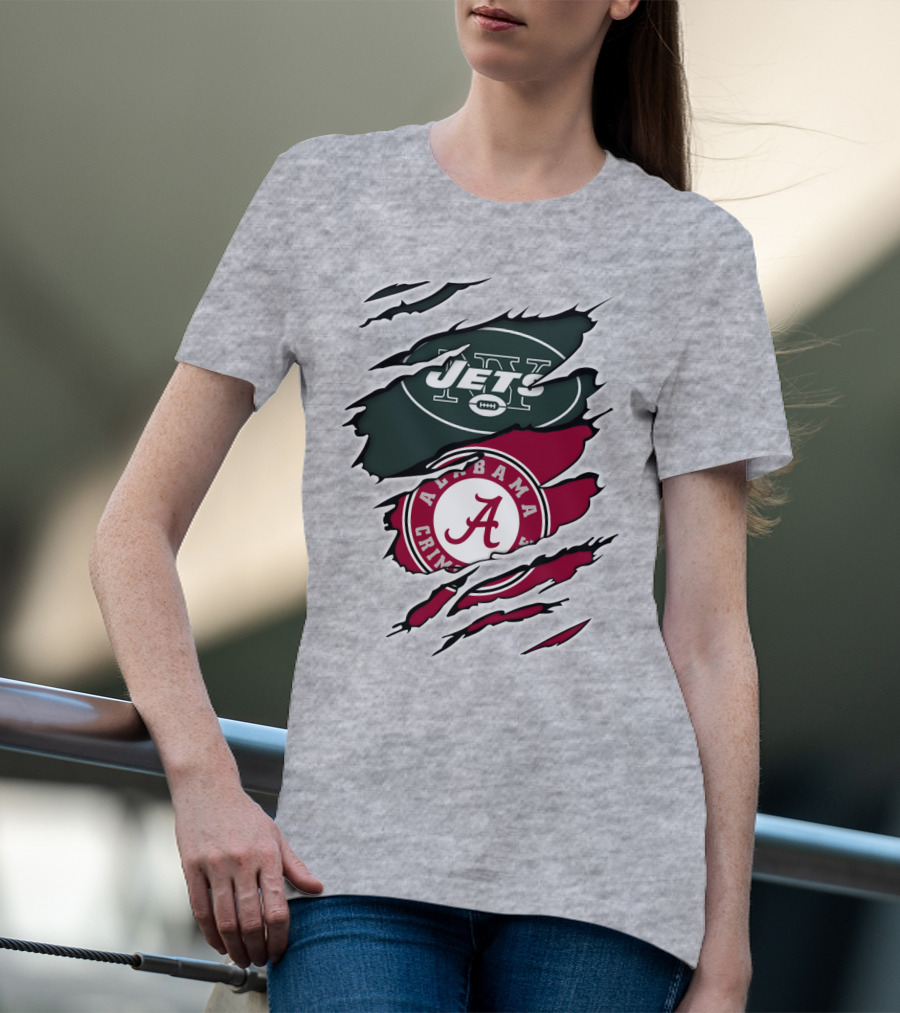 Jets Alabama Crimson Tide Football Logo Torn Ripped T-Shirt