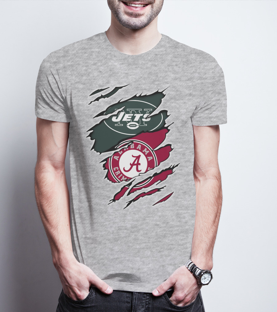 Jets Alabama Crimson Tide Football Logo Torn Ripped T-Shirt
