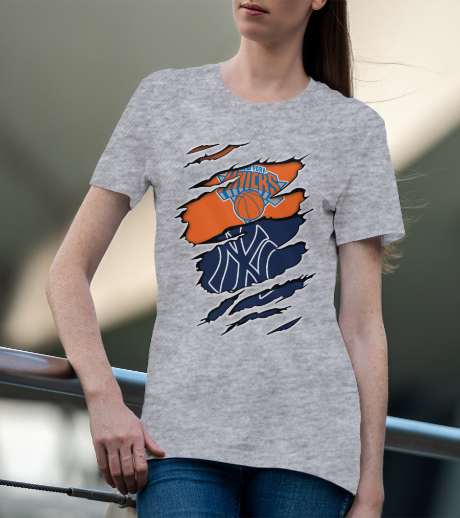 New York Knicks Yankees Torn Logo Fusion T-Shirt