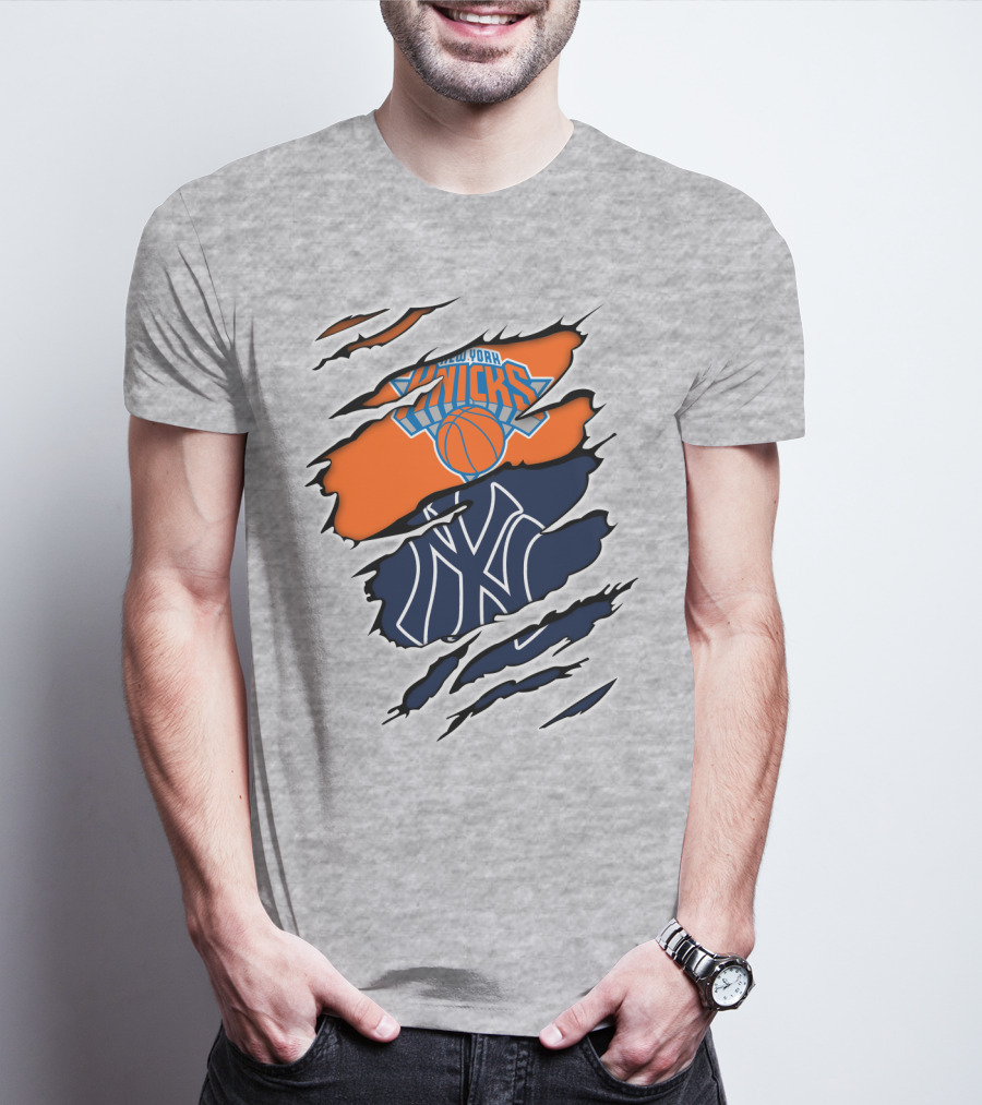 New York Knicks Yankees Torn Logo Fusion T-Shirt