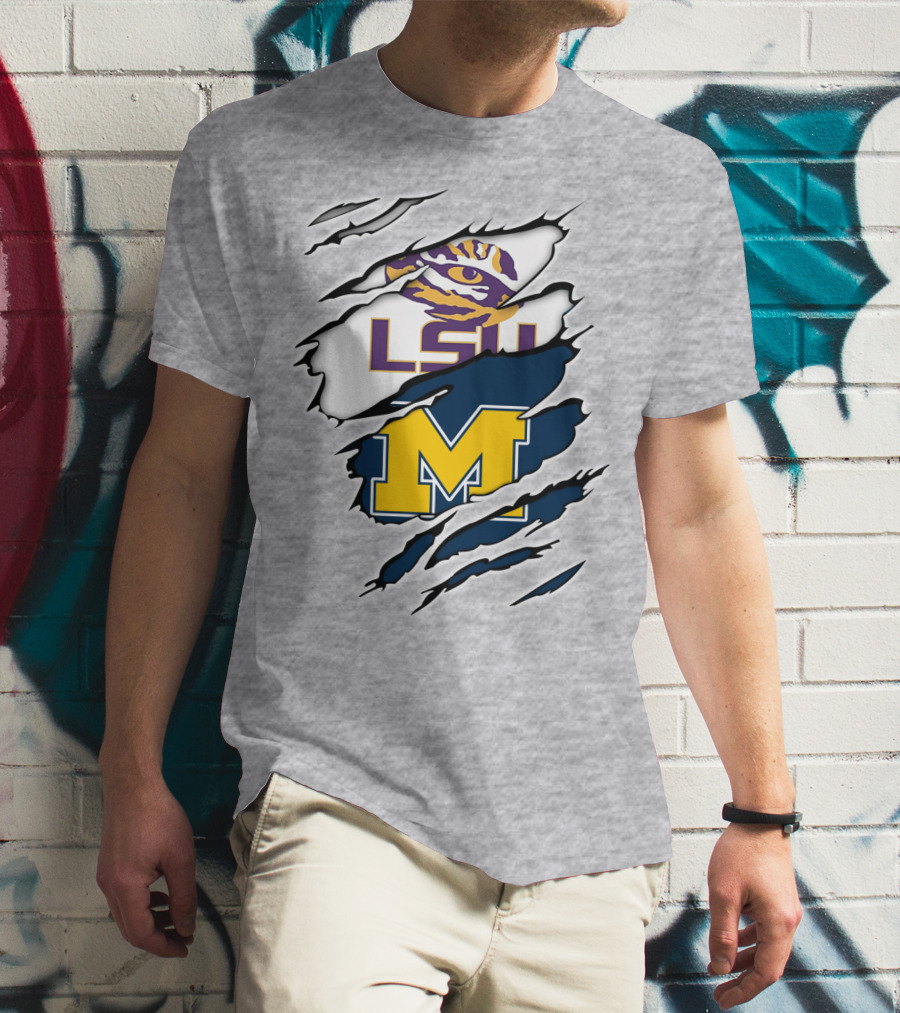 LSU Tigers Michigan Wolverines Claw Logo Mashup T-Shirt