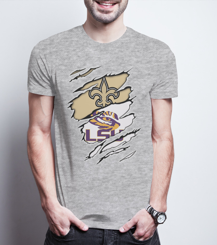 Saints Fleur-de-lis And LSU Tiger Eye Logo Fusion T-Shirt
