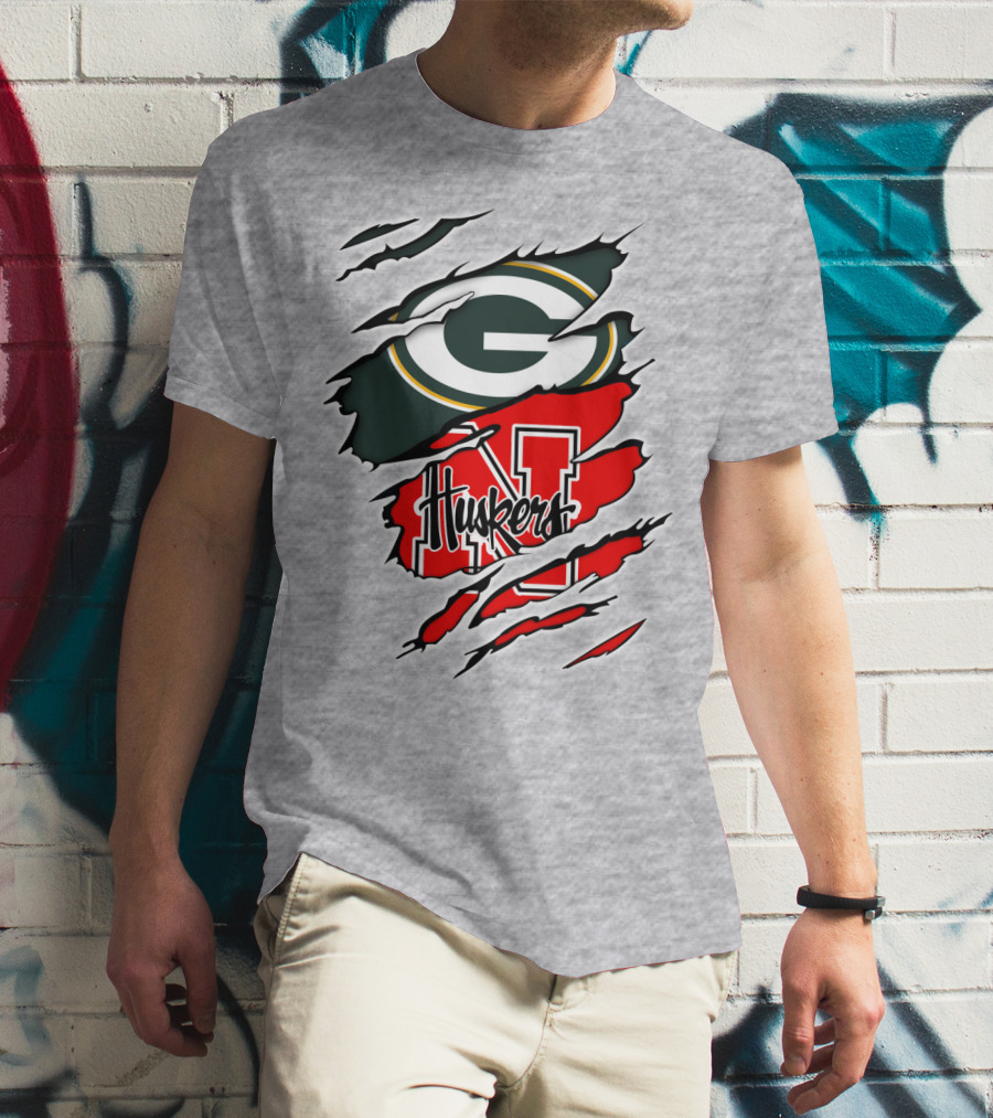 Packers Huskers G Green Bay Logo Nebraska N Huskers Combination T-Shirt