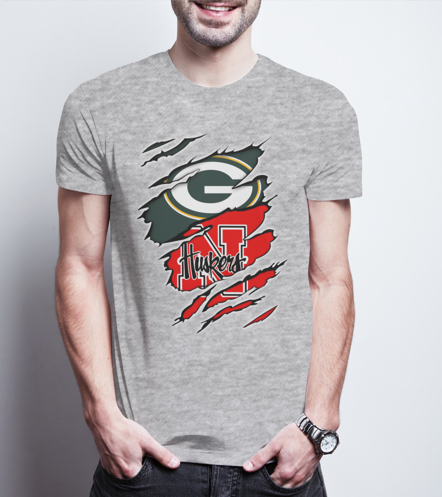 Packers Huskers G Green Bay Logo Nebraska N Huskers Combination T-Shirt
