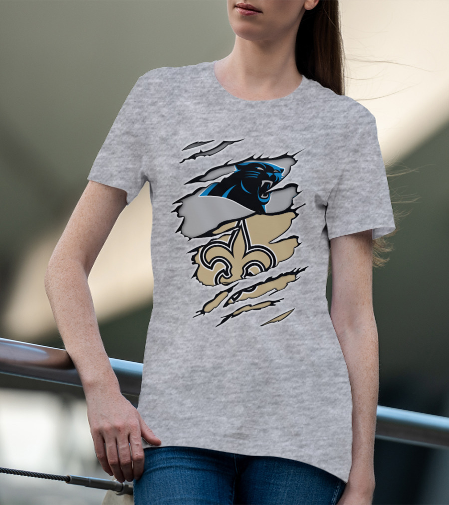 Panther Saint Split Ripped Design Fleur-de-Lis Panther Emblem Fusion T-Shirt