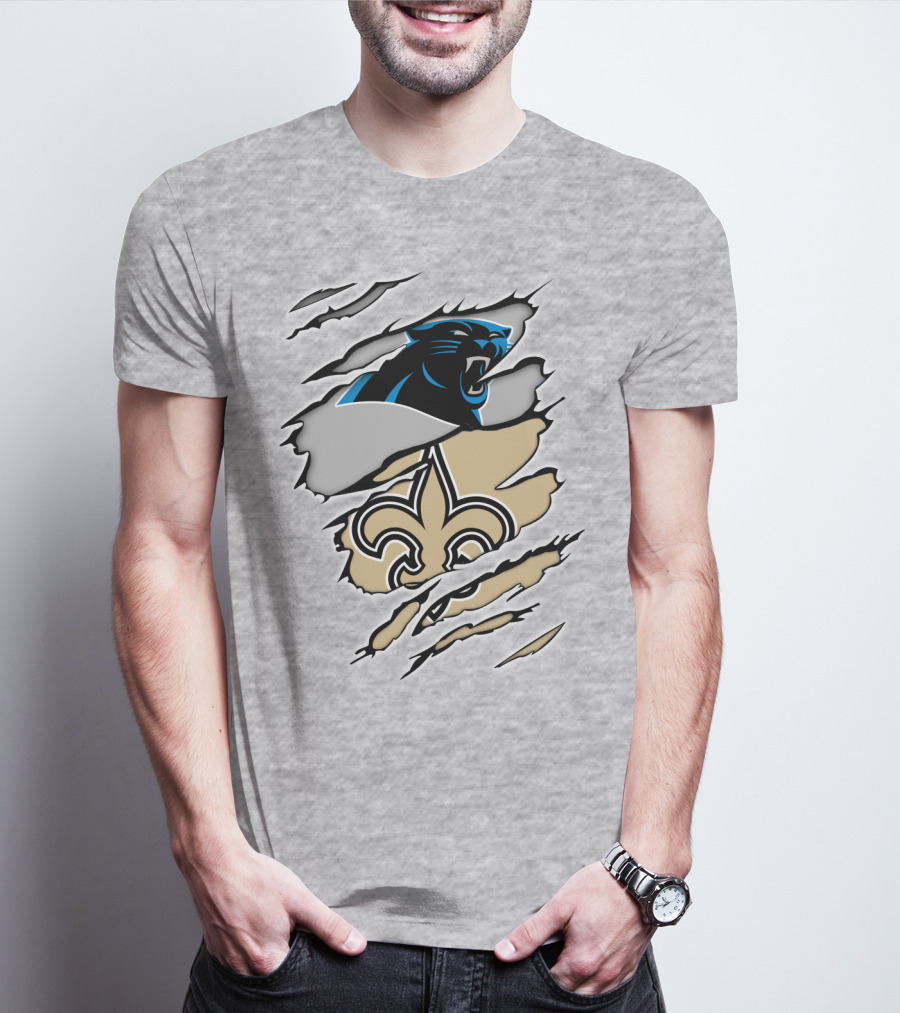 Panther Saint Split Ripped Design Fleur-de-Lis Panther Emblem Fusion T-Shirt