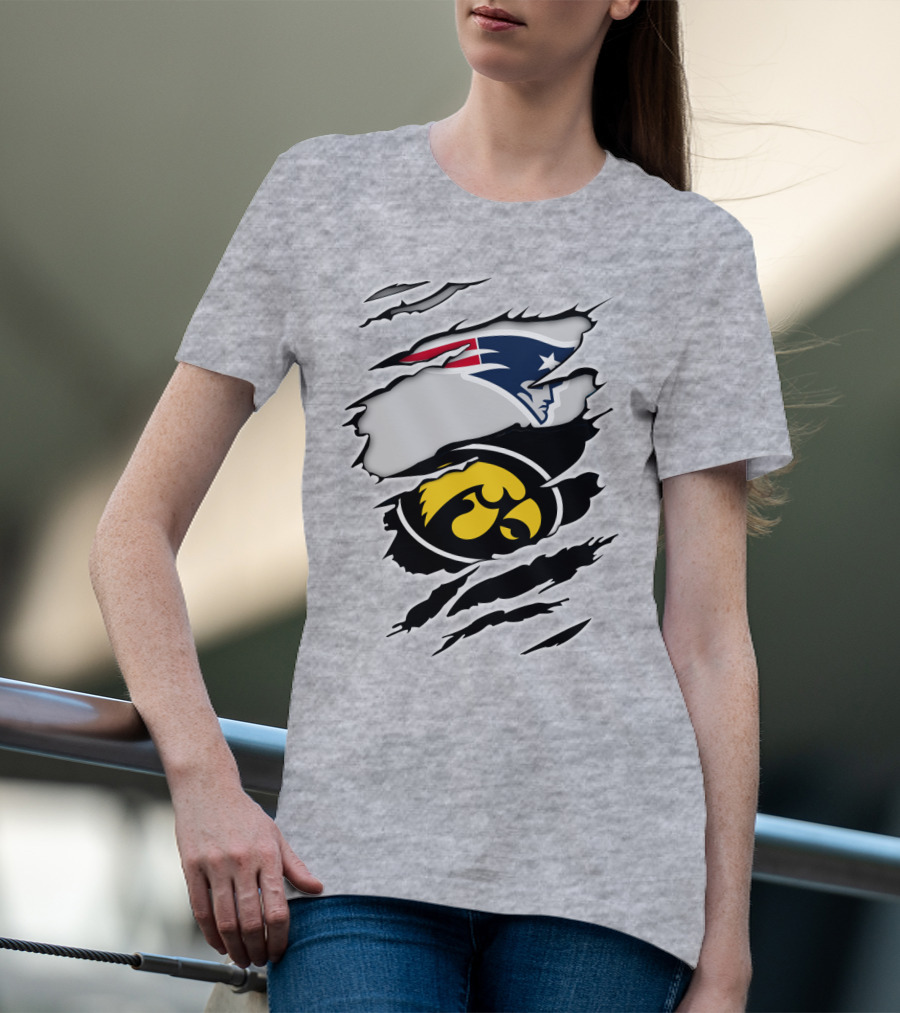 Patriots And Hawkeyes Logos With Torn Effect T-Shirt