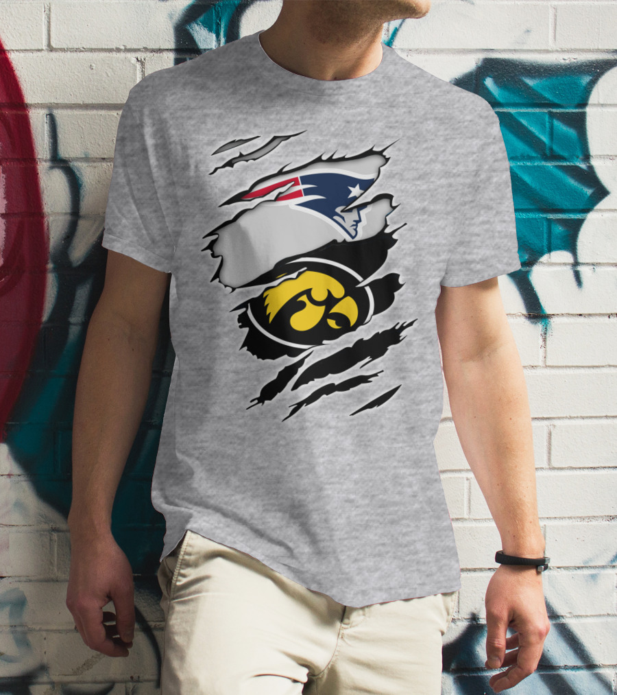 Patriots And Hawkeyes Logos With Torn Effect T-Shirt