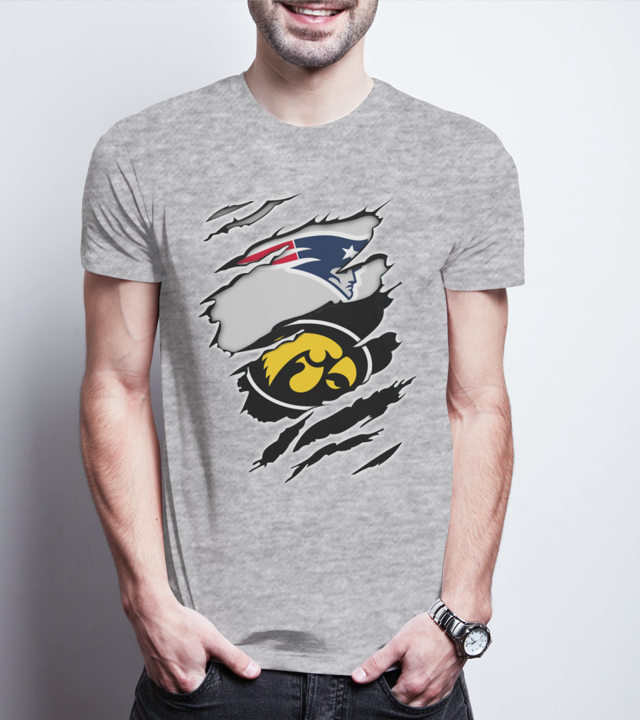 Patriots And Hawkeyes Logos With Torn Effect T-Shirt